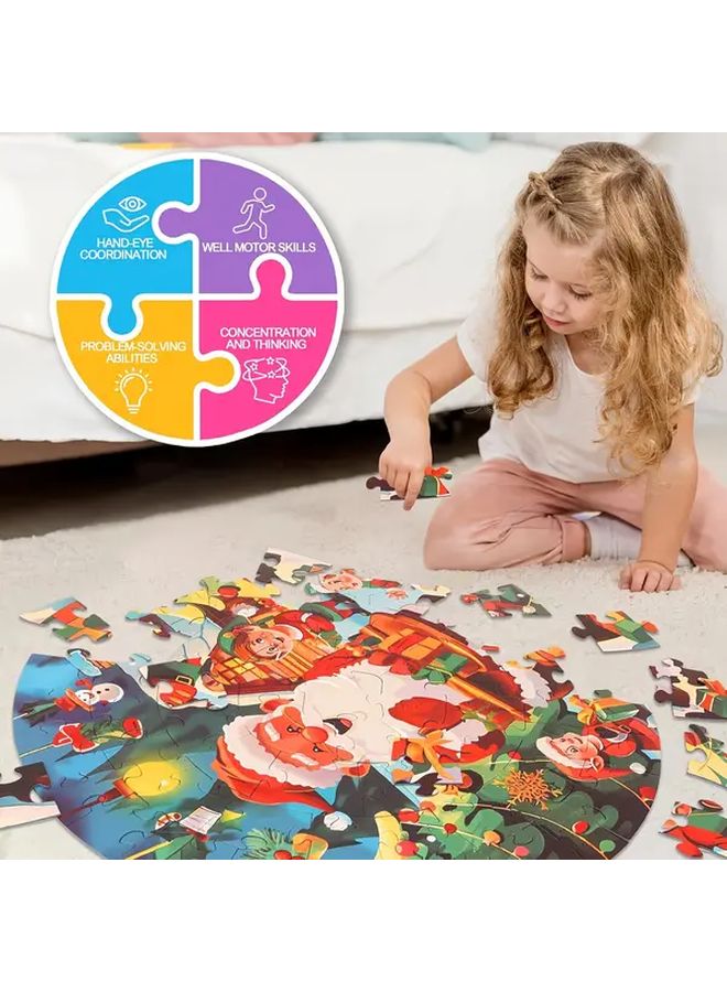 Christmas Puzzle One Box Giant 72 Pcs Round Floor Puzzle For Kids Family Activity - Image 4